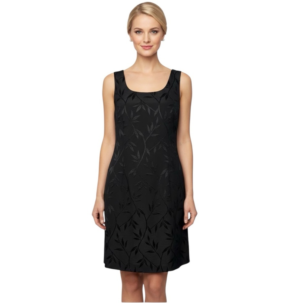 J.R. Nites Black Bamboo Print Sleeveless Cocktail Sheath Dress Size 10